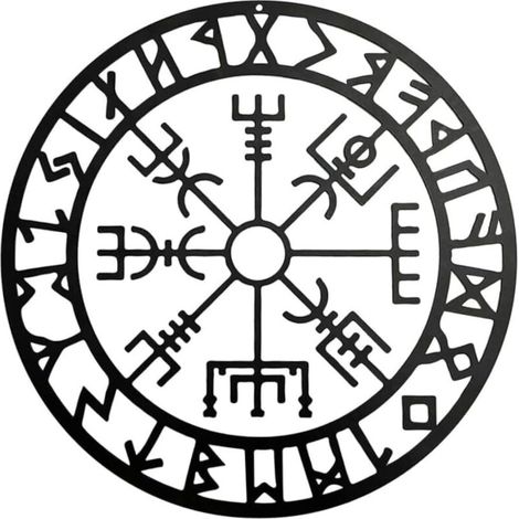 [NIEMALS VERWENDET] Wikinger-Kompass-Wandkunst, nordische Kompass-Skulpturen, schwarzer hohler Eisen-Metall-Wandbehang für Schlafzimmer, modernes Schlafzimmer, Metall-Wanddekoration (28 cm)