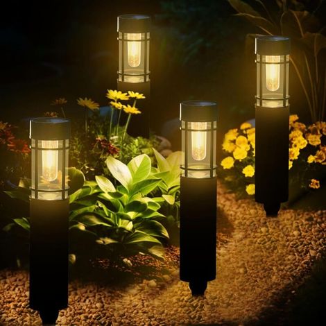Set di 4 luci solari da giardino per esterni con luce bianca calda, impermeabili IP65, automatiche e ricaricabili, ideali per vialetti, prati, patii, ecc. -Crezuo