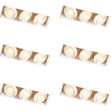Set of 6 Recessed Spotlights White Adjustable Trimless 3-Lights - Oneon