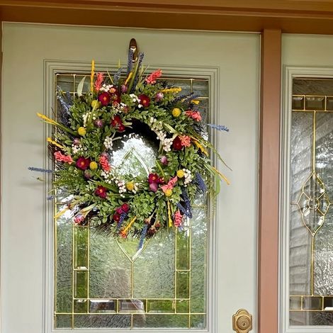 Guirlande Printanière Artificielle - 40 cm - Décor Porte Extérieure Intérieure Mur Porche - Fleur Plastique Vert Floral - 1 Pièce (1/5)