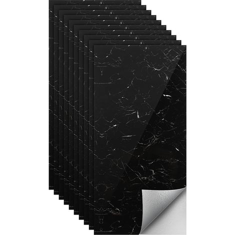 Randaco Autocollants pour carrelage, papier peint auto-adhésif en vinyle imperméable, résistant à l'huile, 30 cm x 60 cm Noir 1,8 m² (1/5)