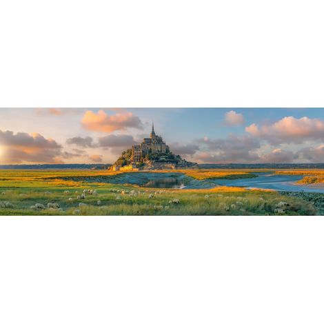 Tableau sur toile Paysage Mont Saint-Michel 45x135 cm - Impression sur Toile Murale Décorative - Image imprimée en HD sur Toile - Toile sur Châssis en Bois FSC - Fabriqué en France