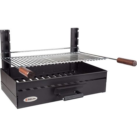 Barbecue encastrable Ensemble grillades Poignées en bois, tiroir à cendres, grille en acier 4 hauteurs réglables (1/5)
