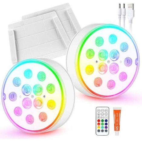 Wiederaufladbare, wasserdichte LED-Poolleuchten, 2 Leuchten, IP68, 16 RGB-Farben, mit Fernbedienung, ideal für Pools und Aquarien. (1/4)