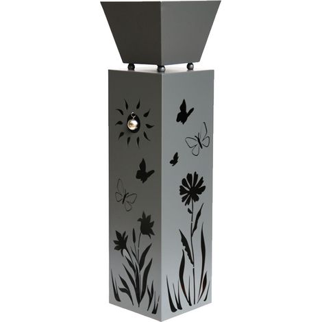 Colonne de terrasse pour plantes d'extérieur avec motif floral, pot de fleurs, colonne décorative de jardin, acier gris, H 82 cm