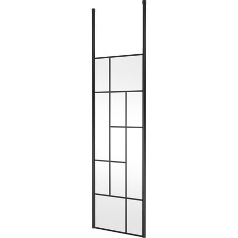 Balterley Ellerton Contemporary Bathroom Abstract Frame Design 8mm Glass Wetroom Screen with Ceiling Posts, 1950 x 750 x 60mm, Matt Black