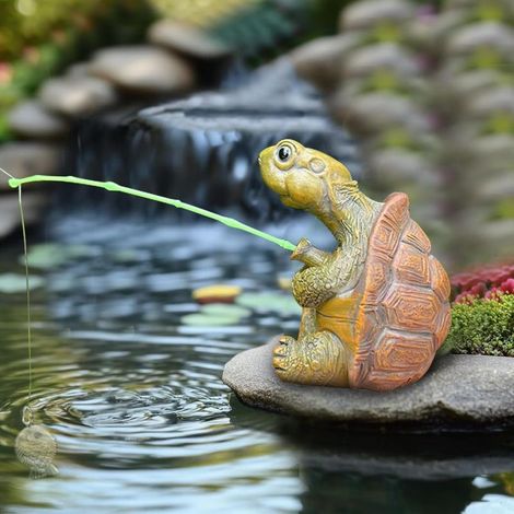 Mini figurine de pêche décorative pour étang, décoration d'étang pour extérieur figurines de tortue pêcheur, figurines de jardin de tortue statue en résine pour pot de fleurs (1/5)