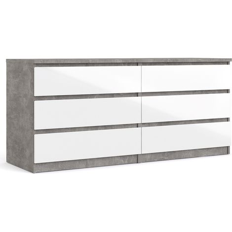 Nada Kommode breit mit 6 Schubladen, beton dekor,weiss hochglanz.