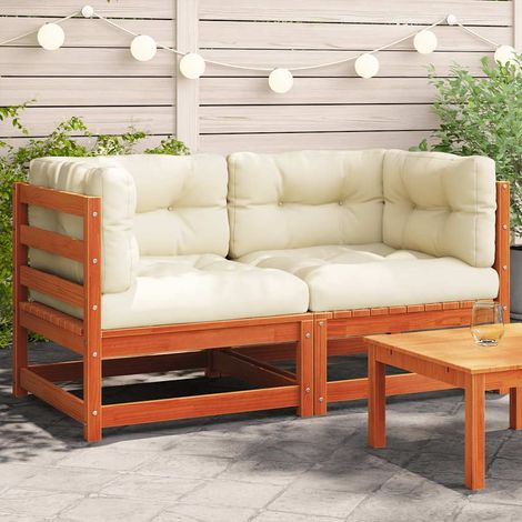 Garten-Ecksofas mit Kissen 2 Stk. Wachsbraun Massivholz Kiefer
