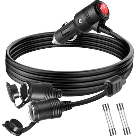 12V/24V Kfz-Verlängerungskabel, 2,4 m, Zigarettenanzünderstecker mit zwei 15A-Sicherungen, tragbarer Doppelstecker für Lkw, Transporter, Wohnmobile, Reifenfüller (1/5)