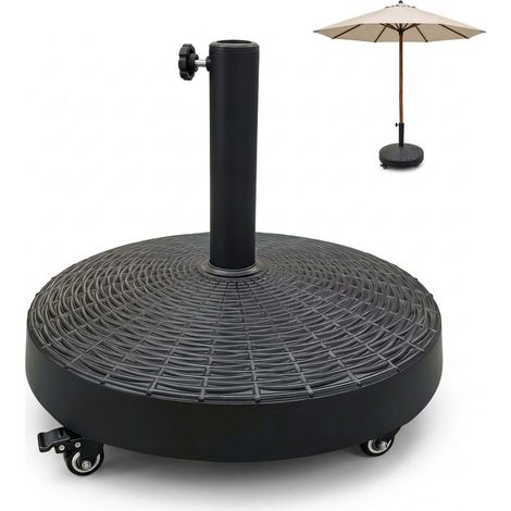 Soporte para parasol Relaxdays, 23 kg, para mástiles 38-48 mm, ruedas con freno, base de poliresina, negro (1/5)