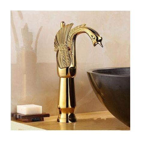 Robinet de salle de bain à motif cygne, laiton antique, bronze, en forme de cygne, mitigeur monocommande, un trou, robinet pour vasque haute, robinet à poser