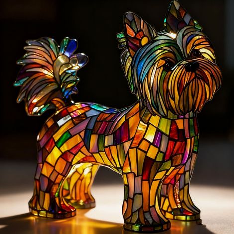 Yorkshire Terrier mit losem Schwanz – Batteriebetriebene Tischlampe – Retro-Tischlampe – 3D-Tier-Nachtlicht – 17 cm – LED-3D-Lichtornament