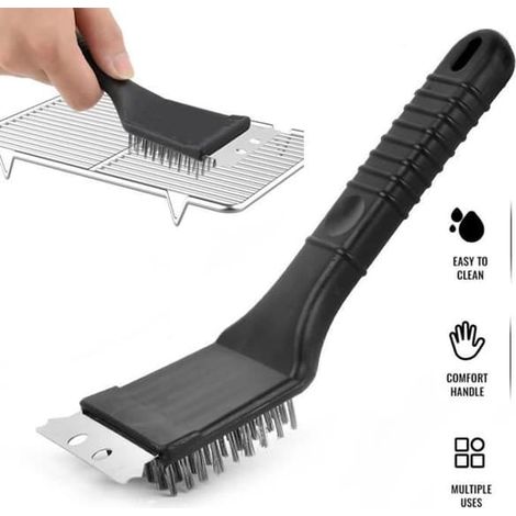 Brosse pour barbecue - Inox - 21 x 7,5 cm - Nettoyage de la grille - Spatule grattoir - 88 g (1/4)