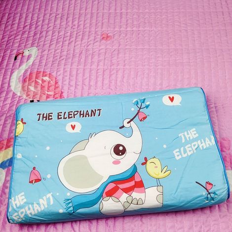 Oreiller Enfant Latex Naturel Courbé Respirable Double Couche Motif Éléphant Bleu 27x44cm (1/5)