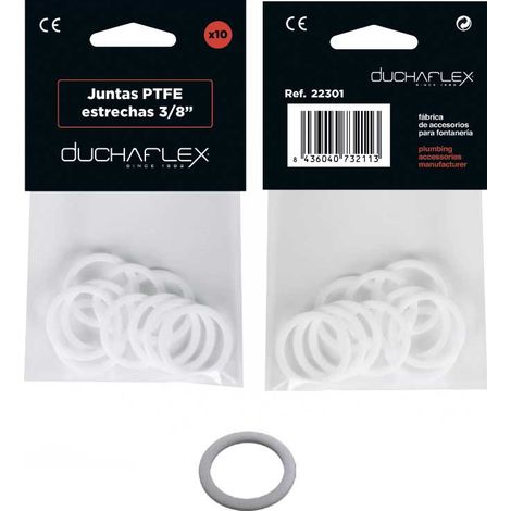 Pack 10 Juntas Planas Estrechas Teflón– 3/8" a 1" (DIN 2690)  Medidas  Accesorios Fontanería: 1/2''