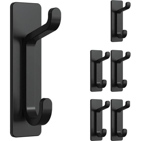 Pezzo, gancio da parete per adesivo, portasciugamani bagno, gancio per asciugamani cucina, gancio per cappotto per adesivo, montaggio a parete senza forare, impermeabile, antiruggine, nero (1/5)