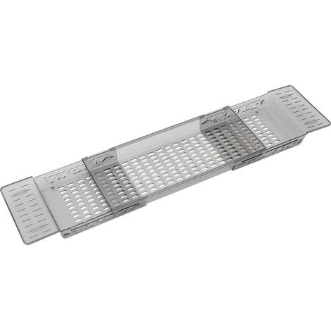 Étagère de rangement pour baignoire, étagère de salle de bain réglable avec système d'évacuation de l'eau, gain de place, grise (1/5)