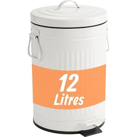 Relaxdays Pedal Bin, 12 L, Kitchen, Bathroom, Removable Inner Bin, Foot Pedal, Soft-close, Metal, White (1/5)
