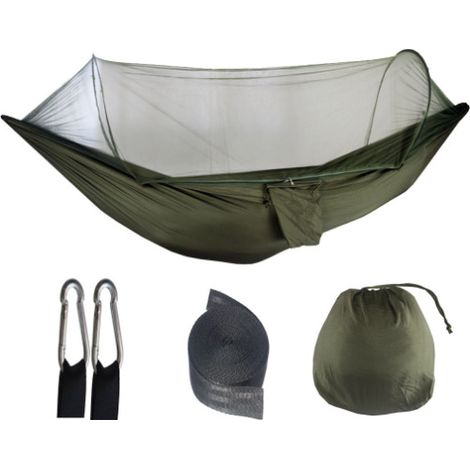 vert armée à dégagement rapide 250&120cm Hamac en nylon anti-basculement, hamac simple ou double d'extérieur, hamac parachute léger pour le camping, hamac en nylon avec moustiquaire (1/5)