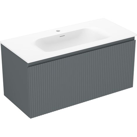Mexen Rivel Badezimmerschrank 100 cm mit Waschbecken Vela, 1 Schublade, geriffelt, Graphit matt/Weiß matt - 91A20-10047-1-BF66- (1/5)