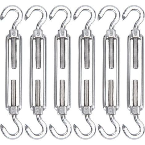 M5 Edelstahl-Kabelspanner, 6er-Pack, verstellbarer, robuster Drahthaken und Hakenspanner für Seile, Kabel, Wäscheleinen, Gitter zur Sonnenschutzmontage (1/4)