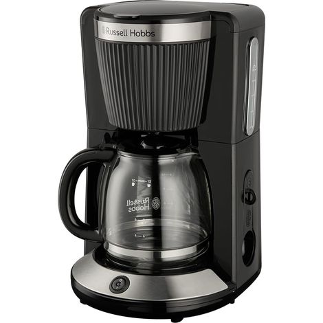 Russell Hobbs Caffettiera a goccia [1,25L, 1100W] Brontë Matte Black (Caraffa di vetro, 10-15 tazze, WhirlTech, Mantenimento in caldo, Cucchiaio, Pausa, Pausa di versamento, Livello dell'acqua, Indica