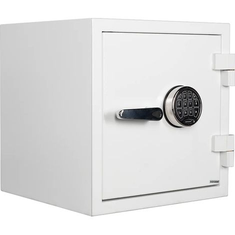 Coffre-fort S2 à code en acier blanc - anti-effraction et feu - L44 x l43,5 x H45 cm - 33L - PALKANA (1/5)