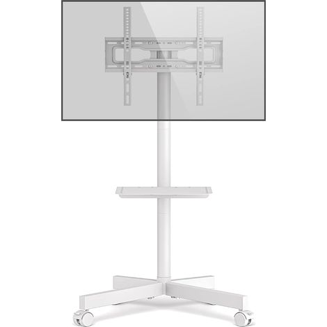 Blanc Pied TV, Support TV Mobile sur roulettes pour Télévision Plasma/LCD/LED/OLED de 27-60 Pouces, Chariot TV Réglable en Hauteur, Max VESA 400x400 mm Charge Max de 40kg