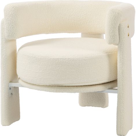 Fauteuil lounge recouvert de peau de mouton avec coussin lombaire blanc crème (1/5)
