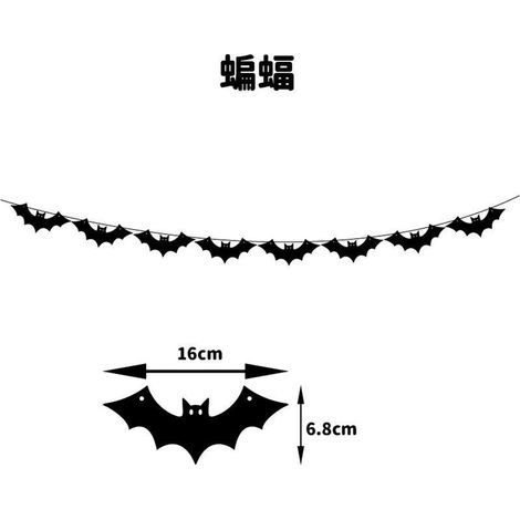 Guirlande de chauves-souris décorative pour Halloween - Bannière gothique noire de 3 m de long, guirlande à suspendre pour décoration de maison hantée et autres événements