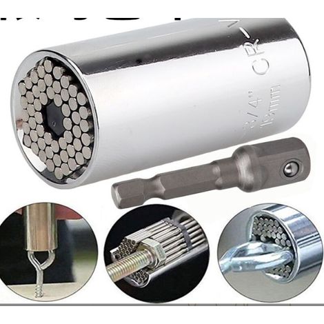 Clé à douille écrou universel clé à douille multifonction outil à main adaptateur de réparation outil de réparation outil de fixation outil 7 - 19mm avec adaptateur, lot de 2