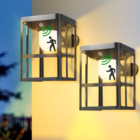 Appliques murales solaires extérieures, Applique murale solaire avec 3 modes d'éclairage et détecteur de mouvement, Lumières de porche du crépuscule à l'aube, Lampes murales extérieures pour décor et (1/5)