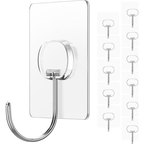 JINSHUNFA Crochets muraux auto-adhésifs pour suspendre des serviettes robustes, crochets transparents et étanches pour salle de bain, douche, cuisine, clés, porte, extérieur, maison I