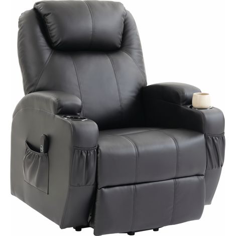 Fauteuil releveur électrique, fauteuil relax électrique, repose-pied, dossier inclinable, port USB, 83x95x107cm, noir (1/5)