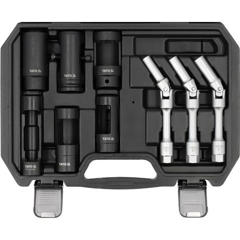 YATO 9-teiliges Werkzeugset für Glühkerzen & Einspritzdüsen – CrMo & CrV-Stahl, 3/8" & 1/2" Halter – für Audi, BMW, Mercedes, VW & weitere Marken (1/5)