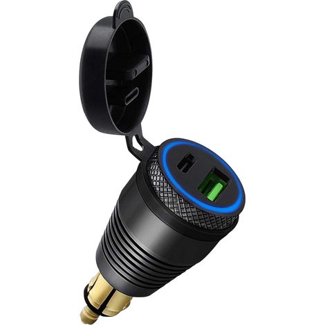 Adaptateur Allume-Cigare USB pour Moto DIN/, Prise d'adaptateur de Chargeur Double QC3.0 Chargeur USB et Type C 30W pour Moto (1/5)