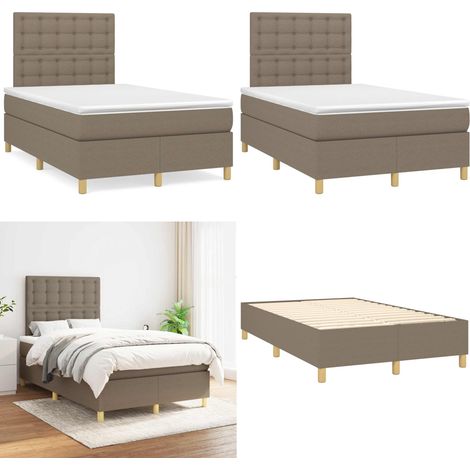 Sommier à lattes de lit avec matelas taupe 120x190 cm tissu - Lit Double - Lit Tapissier - Literie - Chambre À Coucher - Matelas À Ressorts Ensachés - Home & Living (1/5)