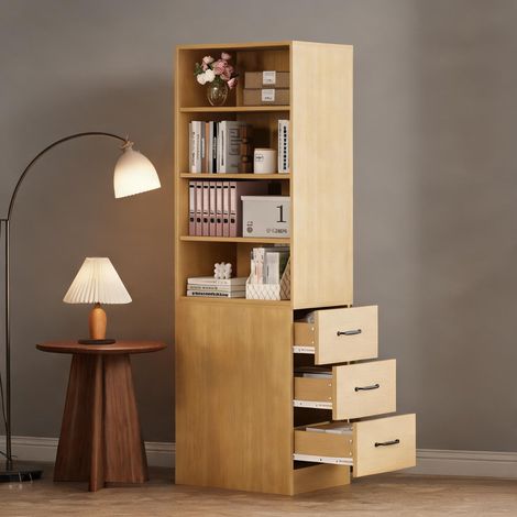 Bibliothèque étroite 180 cm avec tiroirs latéraux oak (1/5)