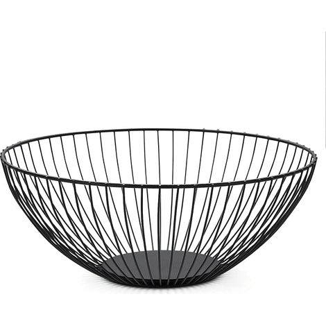 Corbeille à Fruits, Corbeille à Fruits, en Fil Métallique, Pour Comptoir de Cuisine, Panier Pour Fruits, Légumes, Pain, Collations, Ustensiles de Cuisine (Rond, Court, Noir) (1/4)