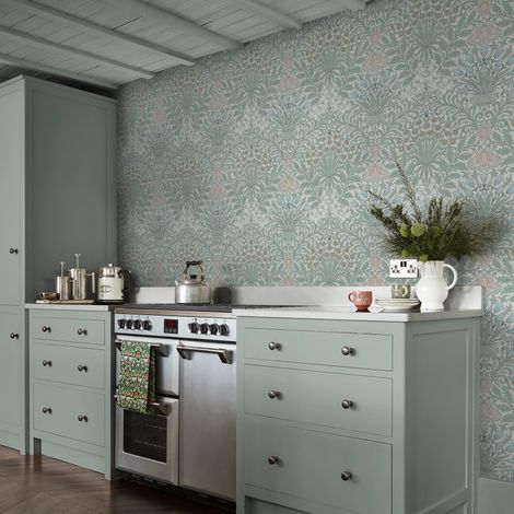 Papier peint intissé William Morris Garden Cottage Blues 1005 x 52cm Vert, rose, beige (1/5)