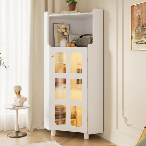 Eleganter, lackierter Eckschrank mit integrierter LED-Beleuchtung, Beistellmöbel aus Holz, 63,5 x 124 cm, weiß (1/5)