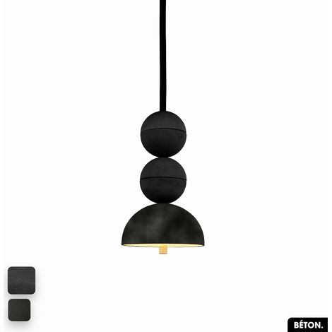 Lampe de suspension en béton velours - BOSFOR CONCRETE VELVET NOIR - OLIVE 2 BALLES LED 14W (1/2)