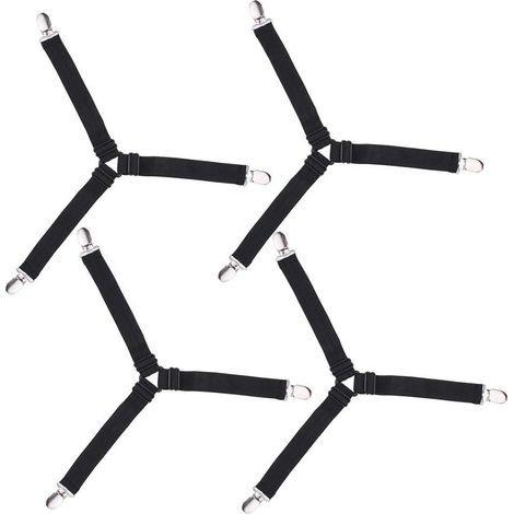 4Pcs (15cm à 55cm) Triangle Tendeur Drap Housse Lit Drap Réglable,Tendeurs de Maintien,Convient à Tous Lits et Matelas,Noir (1/5)