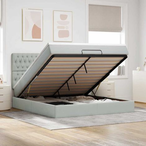 Estructura cama otomana colchones terciopelo gris claro (1/5)