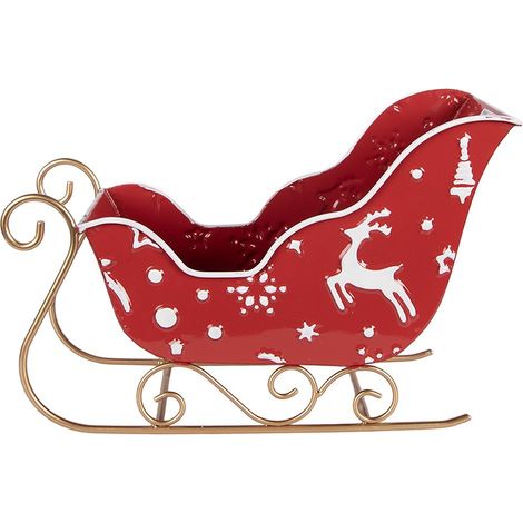 Traîneau de Noël Décoratif en Métal Rouge Figurine de Table Fêtes 29 x 13 x 19 cm - PANGIVO (1/3)