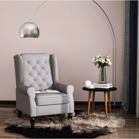 MEUBLIV Sillón relax 74x86x102 cm gris, respaldo capitoné, con reposabrazos, 160 kg (1/5)