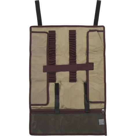Sac de rangement pour piquets de tente avec poche en filet, design à poignée simple, en toile Oxford, pour marteau de camping, léger, couleur kaki. (1/5)