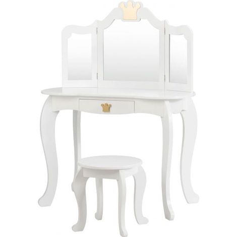 Kids Vanity Table Set with Stool, Tri-Fold Mirror, Drawer (1/5)