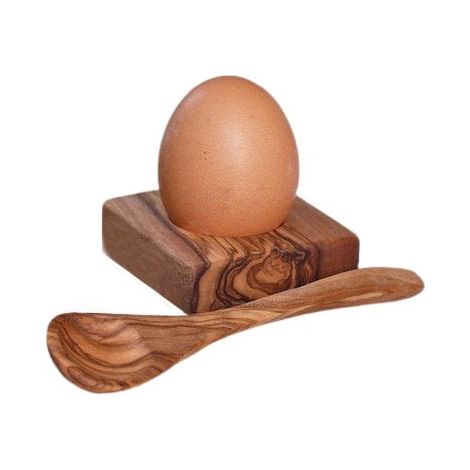 Coquetier en Bois d'Olivier avec Cuillère à Œuf et Fonction Rond de Serviette 6 x 6 x 2 cm - PANGIVO (1/5)